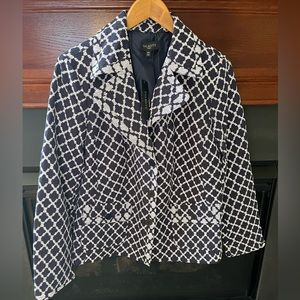 NWT Talbots Navy Blue White Geometric Textured Women’s Blazer - Plus Size 16W